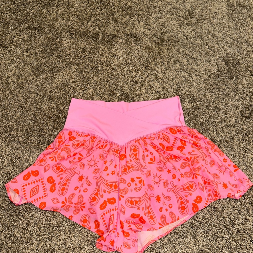Aerie Crossover Pink and Orange Paisley Women Shorts